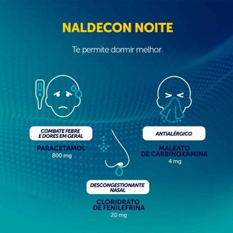 Naldecon Noite Paracetamol 800mg + Cloridrato Fenillefrina 20mg + Maleato de Carbinoxamina 4mg 24 comprimidos