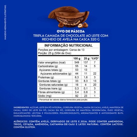 Ovo de Páscoa Lacta Tripla Camada Avelã 320g