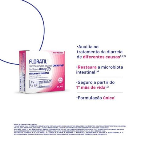 Probiótico Floratil 200mg 6 envelopes de 1g