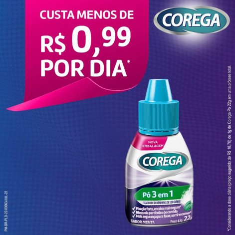 Pó Fixador de Dentadura Corega 3 em 1 Sabor Menta 22g