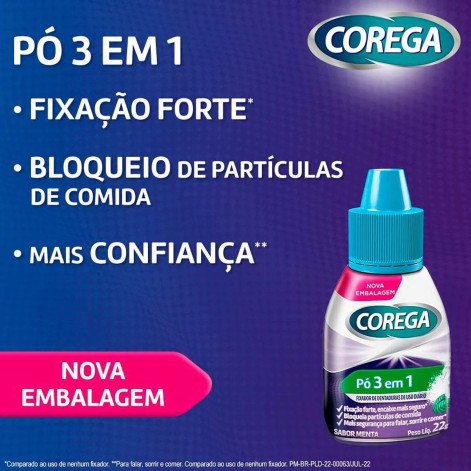 Pó Fixador de Dentadura Corega 3 em 1 Sabor Menta 22g