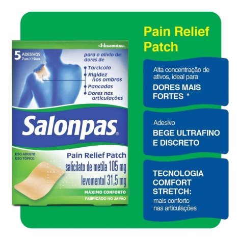 Salonpas Pain Relief Patch com 5 adesivos