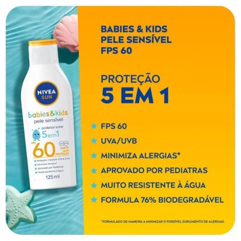 Protetor Solar Nivea Sun Babies E Kids Pele Sensível Fps 60 125ml