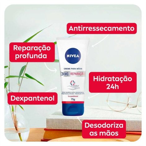 Creme para Mãos Nivea 3 em 1 Reparação com Dexpanthenol 75ml