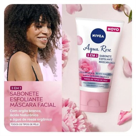 Sabonete, Esfoliante e Máscara Facial Nivea Aqua Rose 3 em 1 150ml