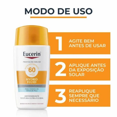 Protetor Solar Facial Fluido FPS 60 Eucerin Hydro Fluid 50ml