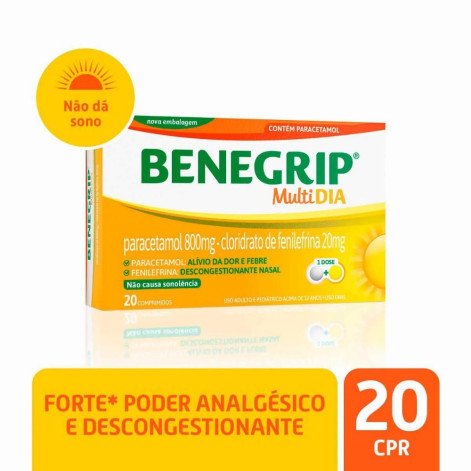Benegrip MultiDia Paracetamol 800mg + Cloridrato Fenillefrina 20mg 20 comprimidos