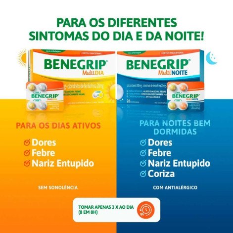 Benegrip MultiDia Paracetamol 800mg + Cloridrato Fenillefrina 20mg 20 comprimidos