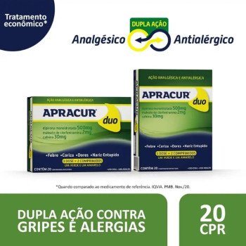 Apracur Duo 500mg + 2mg + 30mg 20 Comprimidos Revestidos