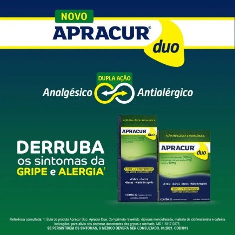 Apracur Duo 500mg + 2mg + 30mg 20 Comprimidos Revestidos