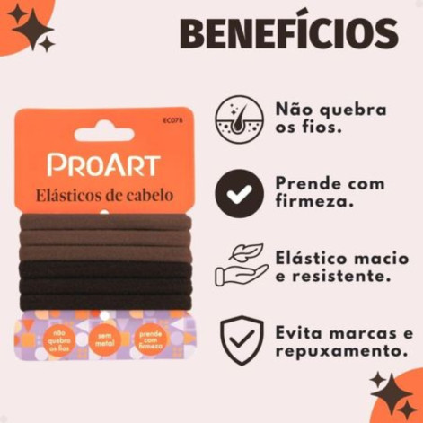 Elástico De Cabelo Pequeno Cor Marrom Proart 6 Unidades