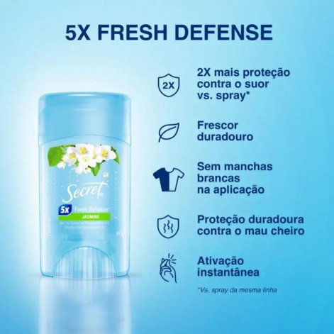 Desodorante Antitranspirante Stick Gel Secret Jasmine Feminino 48h 45g