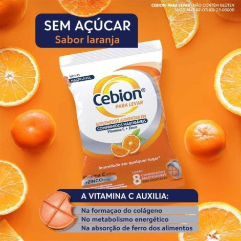 Vitamina C + Zinco Cebion Para Levar Sabor Laranja 8 comprimidos mastigáveis
