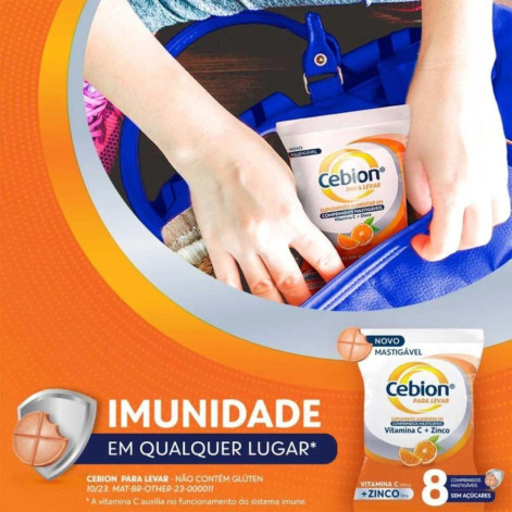 Vitamina C + Zinco Cebion Para Levar Sabor Laranja 8 comprimidos mastigáveis
