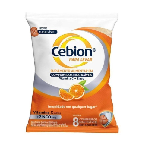 Vitamina C + Zinco Cebion Para Levar Sabor Laranja 8 comprimidos mastigáveis