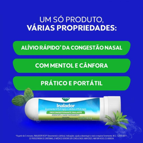 Vick Inalador Solução Inalante Nasal 0,5g Frasco Plástico 2 Unidades