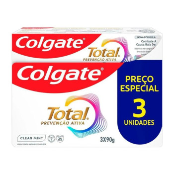 Creme Dental Colgate Total 12 Clean Mint 90g - Embalagem com 3 Unidades
