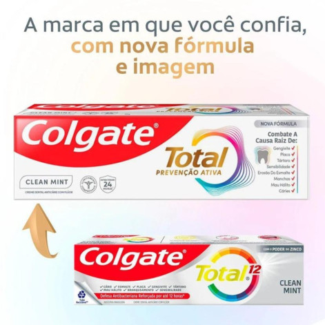 Creme Dental Colgate Total 12 Clean Mint 90g - Embalagem com 3 Unidades