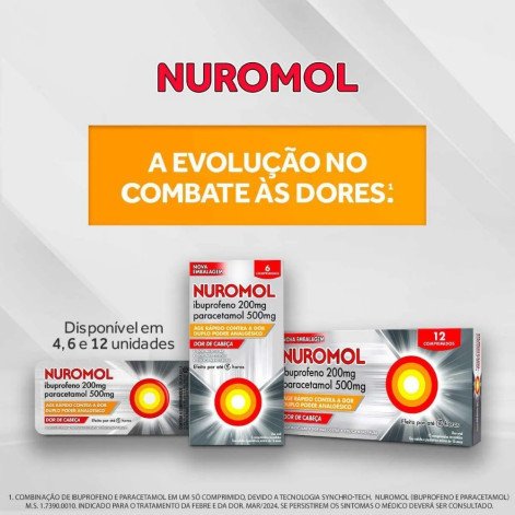 Nuromol Ibuprofeno 200mg + Paracetamol 500mg com 12 comprimidos