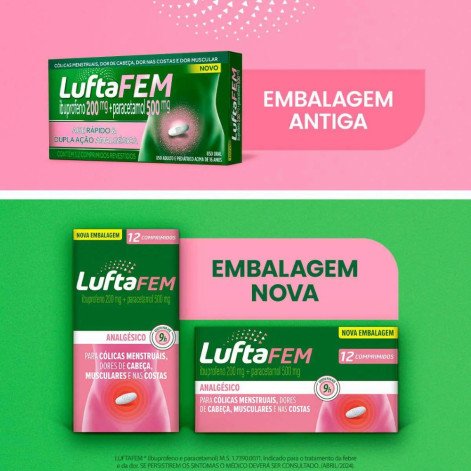Luftafem Ibuprofeno 200mg + Paracetamol 500mg 12 comprimidos