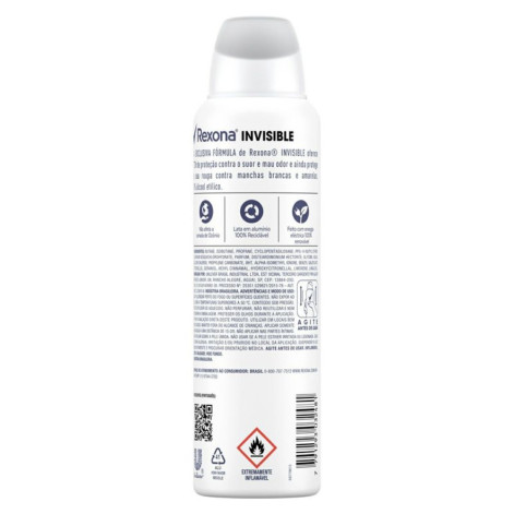 Desodorante Antitranspirante Aerossol Rexona Feminino Invisible 150ml