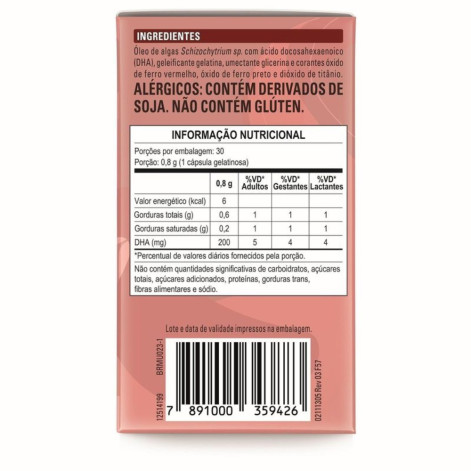 Suplemento Alimentar Adulto Nestlé Materna Ômega 3 Dha De Óleo De Alga 30 Cápsulas