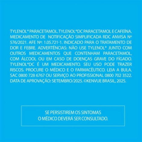 Tylenol Paracetamol 500mg + Cafeína 65mg 10 comprimidos
