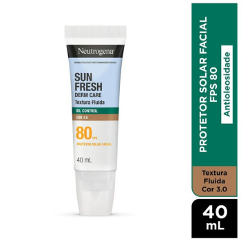 Protetor Solar Facial Neutrogena Sun Fresh Derm Care Oil Control Fluido Cor 3.0 FPS80 40ml