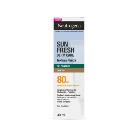Protetor Solar Facial Neutrogena Sun Fresh Derm Care Oil Control Fluido Cor 3.0 FPS80 40ml