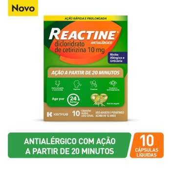 Reactine Dicloridrato De Cetirizina 10mg Com 10 Capsulas