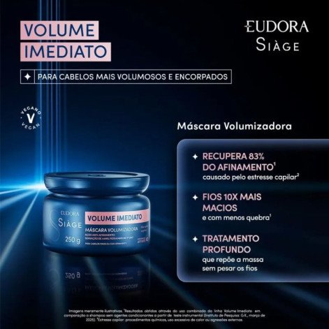 Máscara Capilar Volumizadora Eudora Siàge Volume Imediato 250g