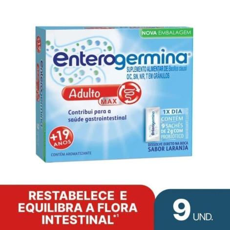 Probiótico Enterogermina Adulto Sabor Laranja 9 Sachês
