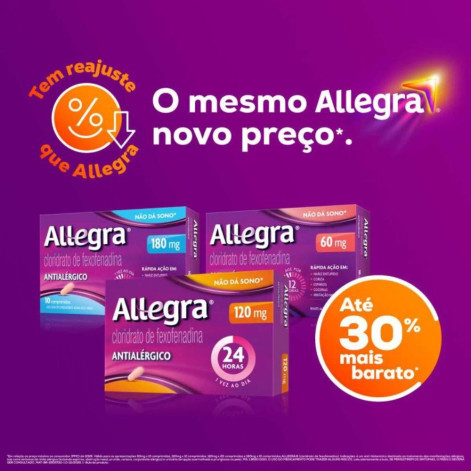 Antialérgico Allegra Cloridrato de Fexofenadina 120mg 20 comprimidos