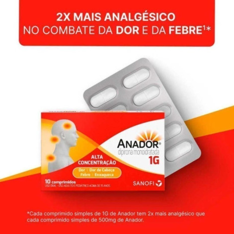 Anador 1g Dipirona Monoidratada Sanofi 10 Comprimidos