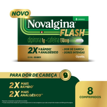 Novalgina Flash 1g Dipirona + 130mg Cafeína 8 comprimidos