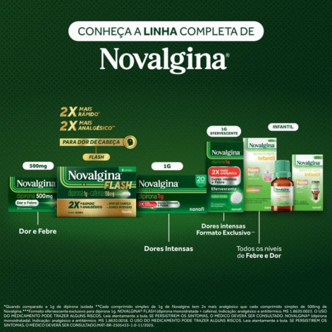Novalgina Flash 1g Dipirona + 130mg Cafeína 8 comprimidos