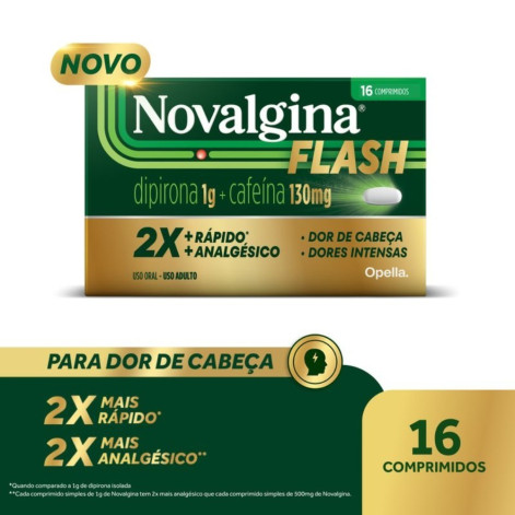Novalgina Flash 1g Dipirona + 130mg Cafeína 16 comprimidos
