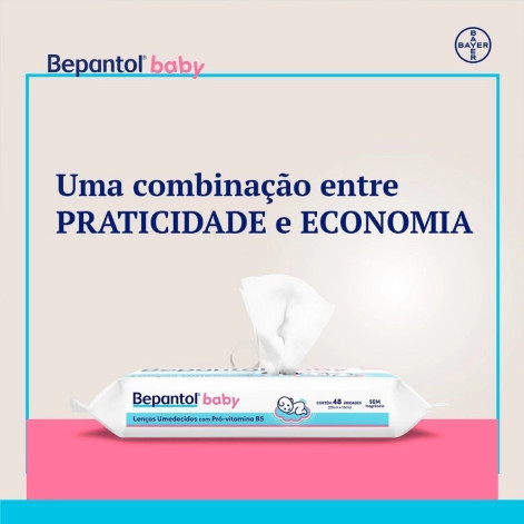 Lenço Umedecido Bepantol Baby Hipoalergênico com Pró Vitamina B5 Sem Fragrância 48 unidades
