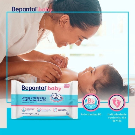 Lenço Umedecido Bepantol Baby Hipoalergênico com Pró Vitamina B5 Sem Fragrância 48 unidades