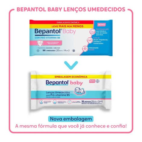 Lenço Umedecido Bepantol Baby Hipoalergênico com Pró Vitamina B5 Sem Fragrância 96 unidades