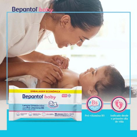 Lenço Umedecido Bepantol Baby Hipoalergênico com Pró Vitamina B5 Sem Fragrância 96 unidades