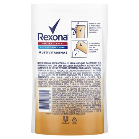 Refil Sabonete Líquido Rexona Antibacterial Multivitaminas Sachê 200ml