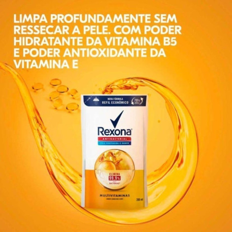 Refil Sabonete Líquido Rexona Antibacterial Multivitaminas Sachê 200ml