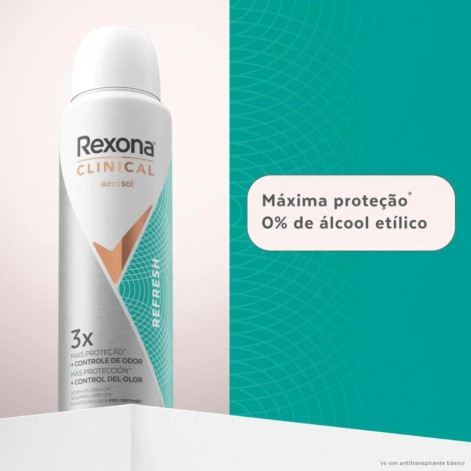 Desodorante Antitranspirante Aerosol Rexona Clinical Refresh Feminino 96h 150ml