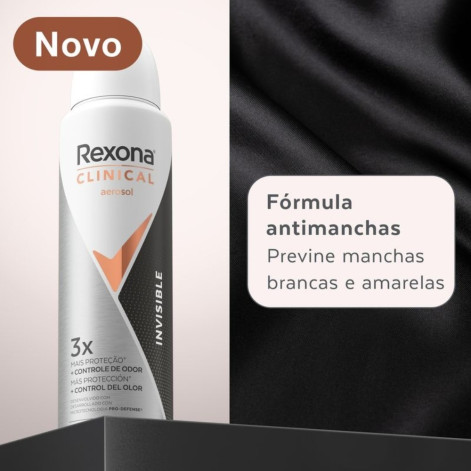 Desodorante Antitranspirante Aerosol Rexona Clinical Invisible 96h 150ml