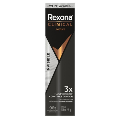 Desodorante Antitranspirante Aerosol Rexona Clinical Invisible 96h 150ml