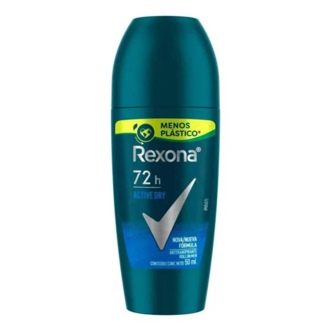 Desodorante Antitranspirante Roll-On Rexona Men Active Dry 72h Sem Álcool 50ml