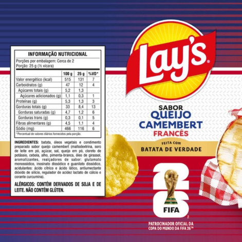 Batata Lays Copa do Mundo Queijo Camembert 62g