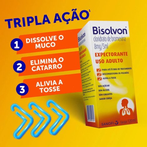 Bisolvon Cloridrato de Bromexina 8mg/5ml Xarope Expectorante Adulto Sabor Cereja 120ml
