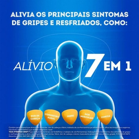 Vick Pyrena Grip-7 Paracetamol 400mg + Cloridrato Fenillefrina 4mg + Maleato de Clorfeniramina 4mg 20 cápsulas